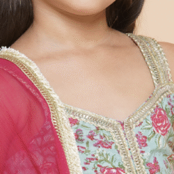 Alternative view of Blue Floral Printed Cotton Kurta With Sharara & Dupatta